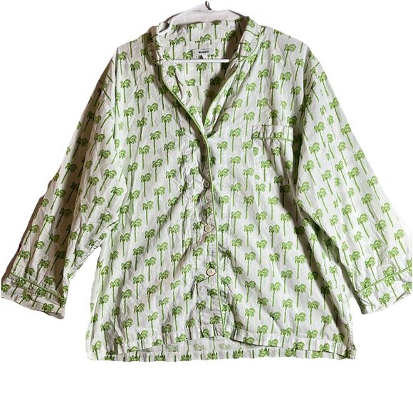 MARIGOT Pajama Top  100% Cotton Sz L Palm Tree Print Sleepwear - Picture 1 of 7